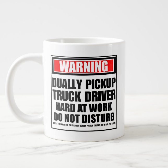Warning Dually Pickup Truck Driver Hard At Work Large Coffee Mug (Left)