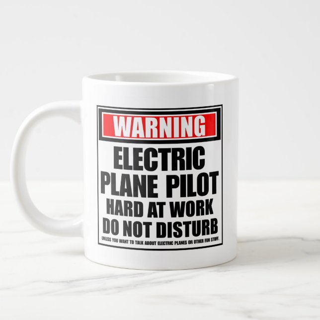 Warning Electric Plane Pilot Hard At Work Large Coffee Mug (Left)