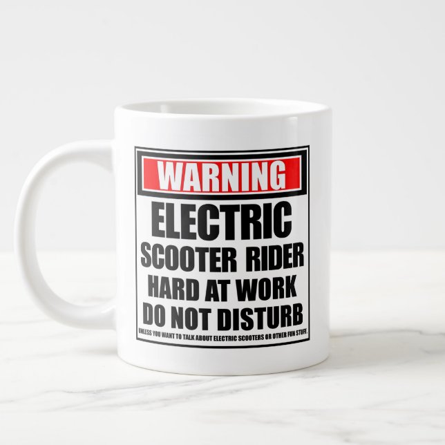 Warning Electric Scooter Rider Hard At Work Large Coffee Mug (Left)