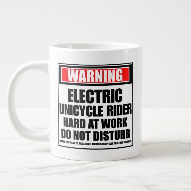 Warning Electric Unicycle Rider Hard At Work Large Coffee Mug (Left)