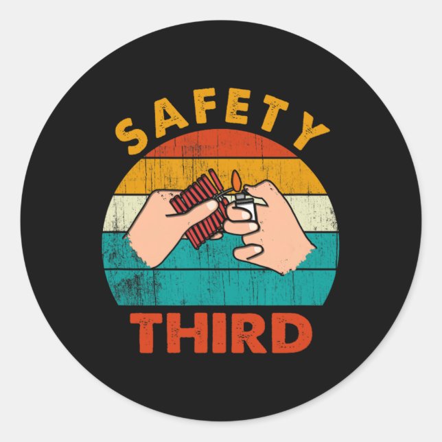 Warning Fireworks Firecrackers Safety Third 4th Of Classic Round Sticker (Front)