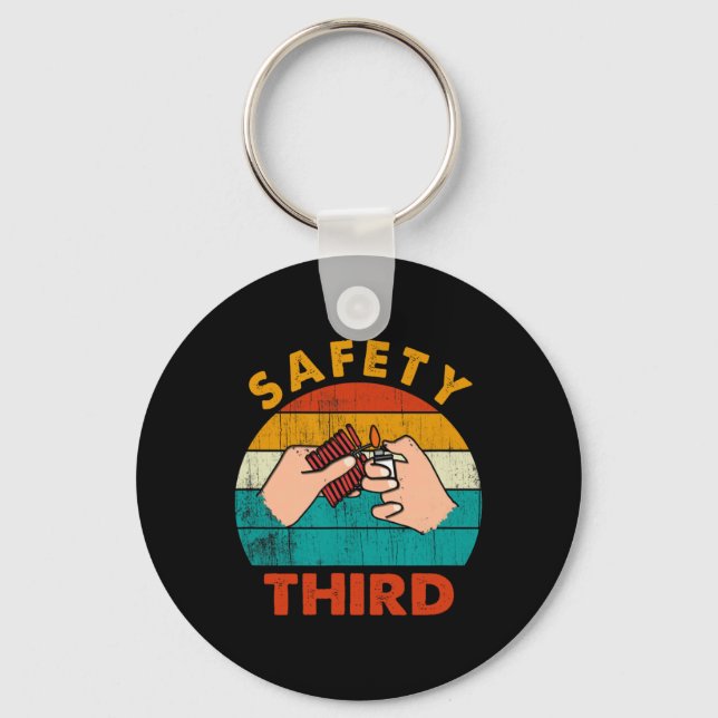 Warning Fireworks Firecrackers Safety Third 4th Of Keychain (Front)