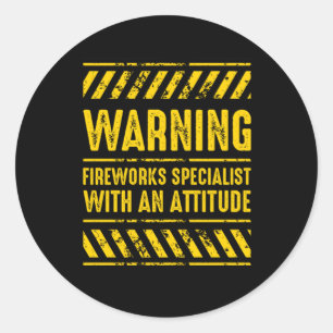 Warning Fireworks Specialist Pyro Pyrotechnic Gift Classic Round Sticker