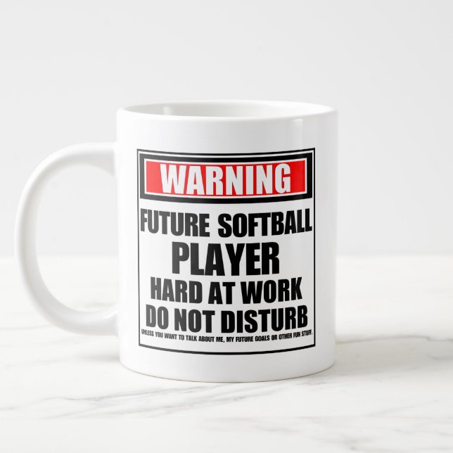 Warning Future Softball Player Hard At Work Large Coffee Mug (Left)