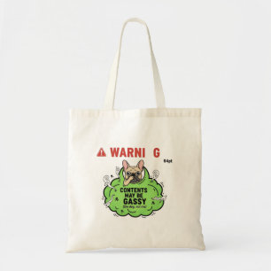 Warning Gassy French Bulldog Funny Dog Parody Desi Tote Bag