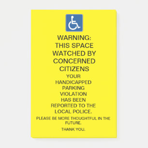 WARNING HANDICAPPED PARKING VIOLATION SIGN POST-IT NOTES