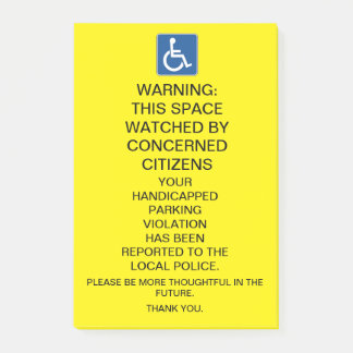 WARNING HANDICAPPED PARKING VIOLATION SIGN POST-IT NOTES