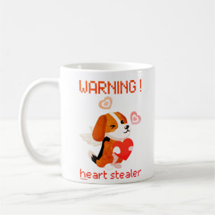 WARNING... HEART STEALER cute dog valentines day   Coffee Mug