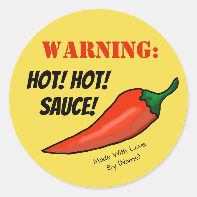 Warning: Hot!  Homemade Food Chili Pepper Label (Front)
