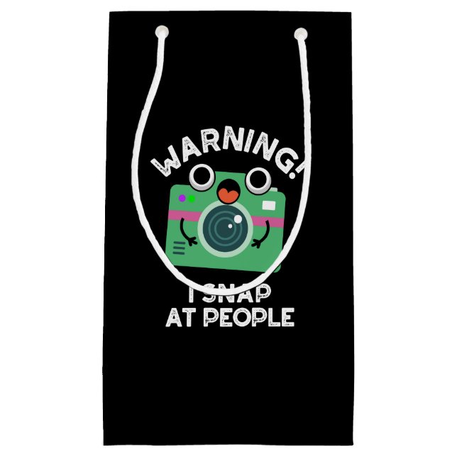 Warning I Shap At People Funny Camera Pun Dark BG Small Gift Bag (Front)
