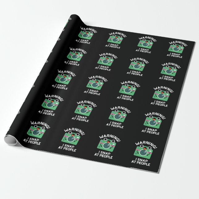Warning I Shap At People Funny Camera Pun Dark BG Wrapping Paper (Unrolled)