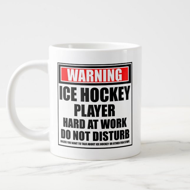 Warning Ice Hockey Player Hard At Work Large Coffee Mug (Left)