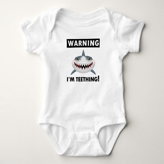 Warning I'm Teething Funny Shark Baby Bodysuit (Front)