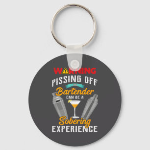 Warning Ing Off The Bartender Funny Sarcastic Bart Keychain