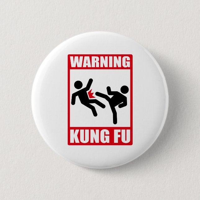 warning kung fu 2 inch round button (Front)