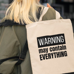 Warning May Contain Everything Cool Modern Gift Tote Bag