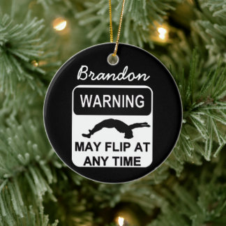 Warning may flip boy gymnast ornament