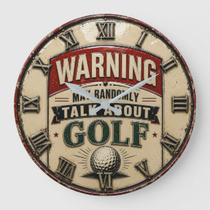 Warning May Randomly Talk About Golf Large Clock