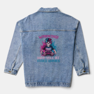 Warning May Yell At Video Games Skeleton Gaming Denim Jacket