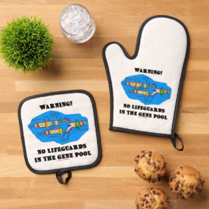 Warning! No Lifeguards In The Gene Pool DNA Humour Oven Mitt & Pot Holder Set