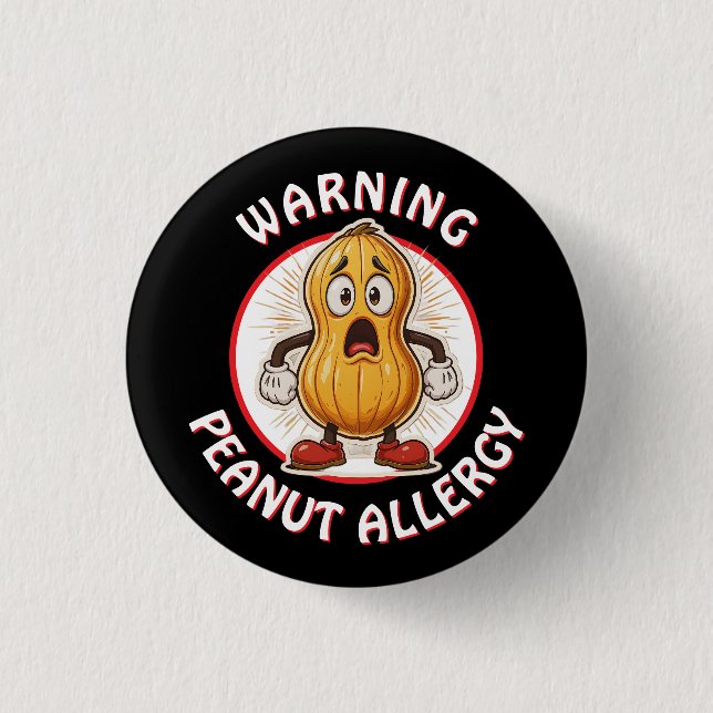 Warning Peanut Allergy Alert   1 Inch Round Button (Front)