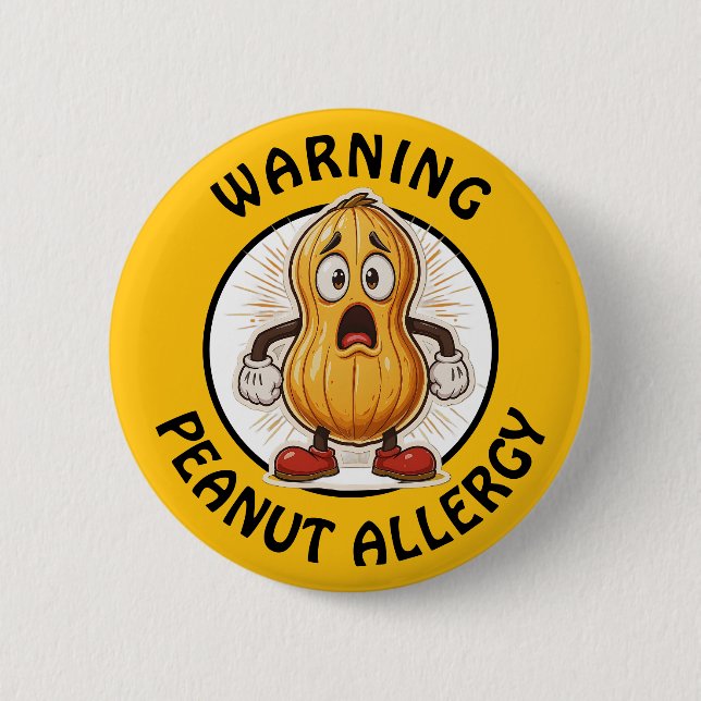 Warning Peanut Allergy Alert   2 Inch Round Button (Front)