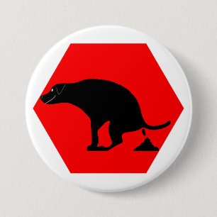 Warning Pooping Dog 3 Inch Round Button