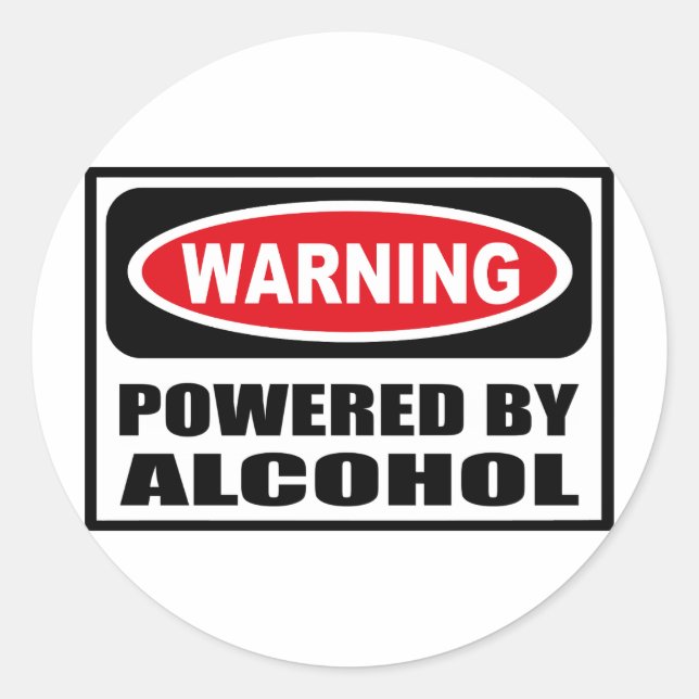 Warning POWERED BY ALCOHOL Sticker (Front)