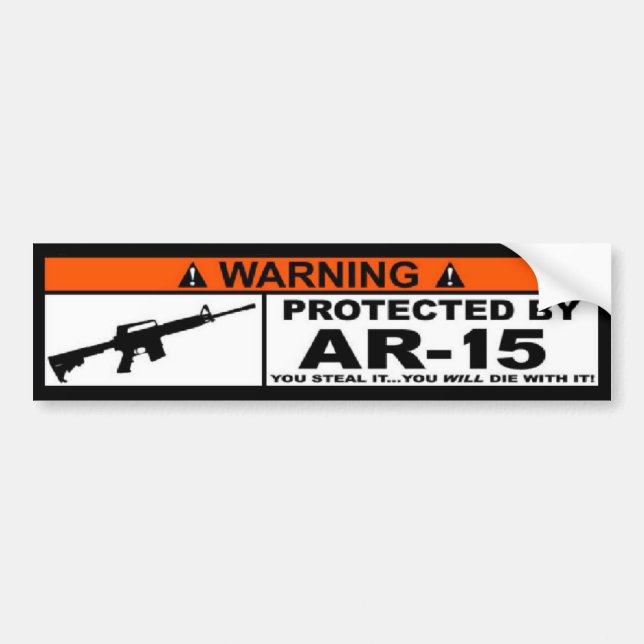 WARNING - PRORECTED BY AR-15 Bumper Sticker (Front)