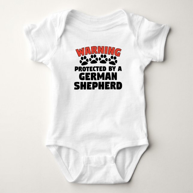 Warning Protected By A German Shepherd Baby Bodysuit (Front)