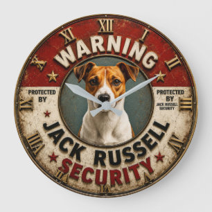 Warning Protected by Jack Russell Security Funny Large Clock