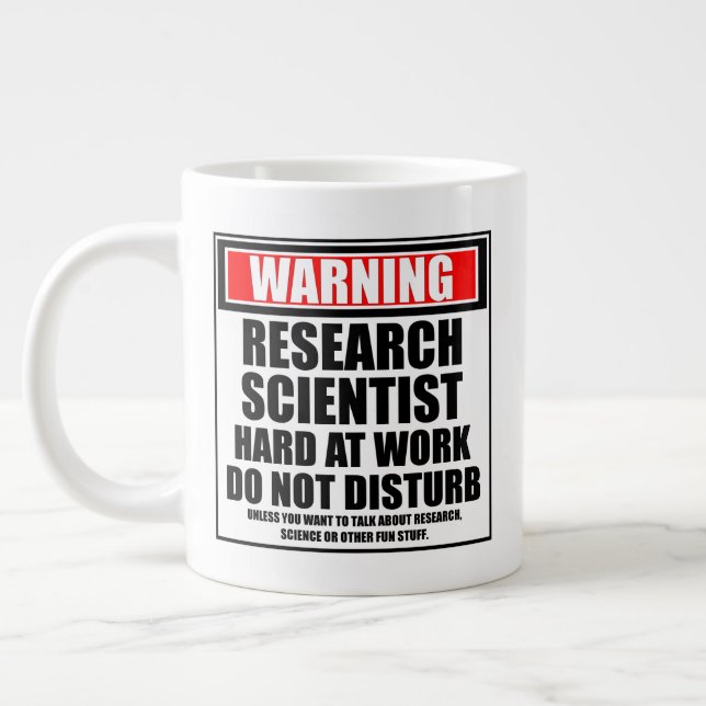 Warning Research Scientist Hard At Work Large Coffee Mug (Left)