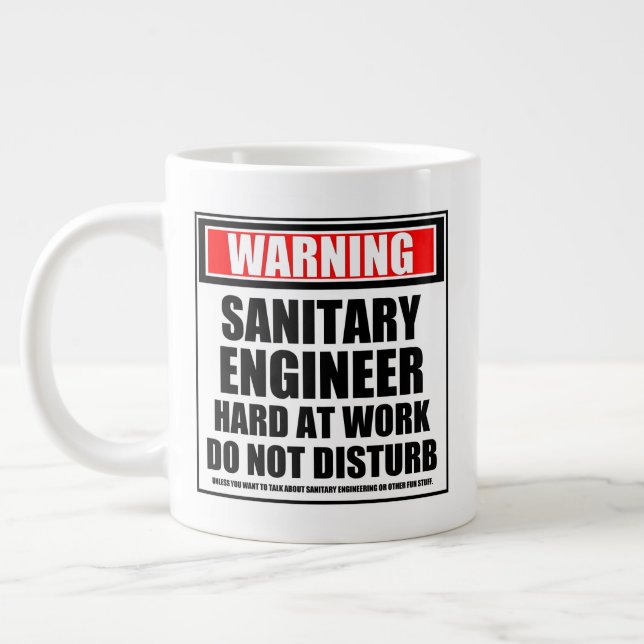 Warning Sanitary Engineer Hard At Work Large Coffee Mug (Left)