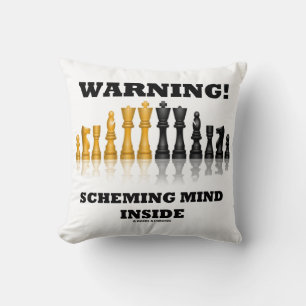 Warning! Scheming Mind Inside Chess Humour Throw Pillow