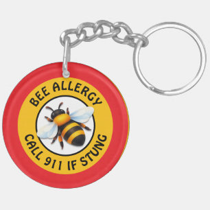 Warning Severe BEE Allergy Alert Button Keychain