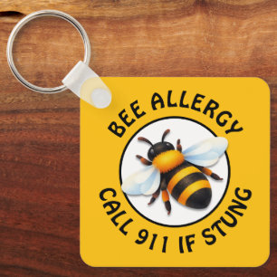 Warning Severe BEE Allergy Alert Button Keychain