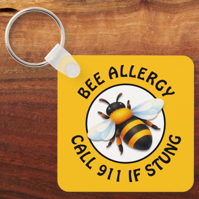 Warning Severe BEE Allergy Alert Button Keychain (Front)