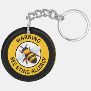 Warning Severe BEE Allergy Alert Button Keychain