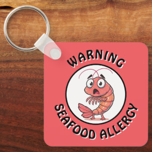 Warning Severe Seafood Allergy Alert Button Keychain