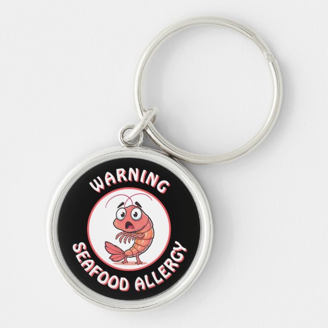 Warning Severe Seafood Allergy Alert Button Keychain (Front)