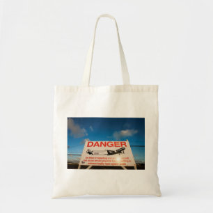 Warning sign near St. Maarten Airport, Tote Bag