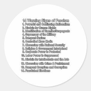 Warning Signs Of Fascism Anti Trump Resist Fascist Classic Round Sticker