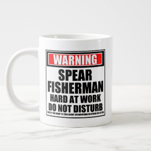 Warning Spear Fisherman Hard At Work Large Coffee Mug