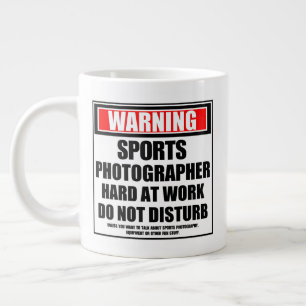 Warning Sports Photographer Hard At Work Large Coffee Mug