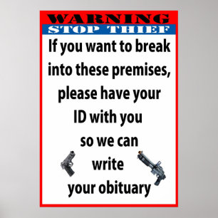 WARNING - STOP THIEF Poster/Sign Poster