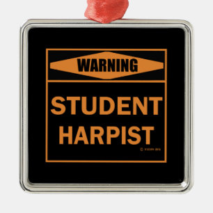 Warning! Student Harpist! Metal Ornament