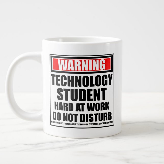 Warning Technology Student Hard At Work Large Coffee Mug (Left)