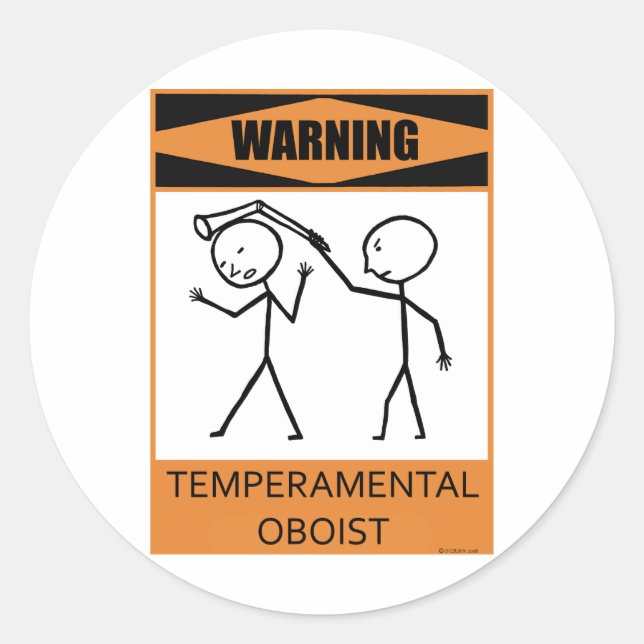 Warning Temperamental Oboist Classic Round Sticker (Front)