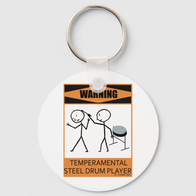 Warning Temperamental Steel Drum Player Keychain (Front)