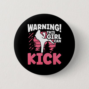 Warning This Girl Can Kick Mma Kickboxing Kickboxe 2 Inch Round Button